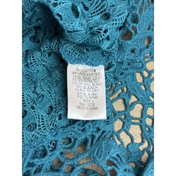 Umgee Women’s Teal Tunic Coverup Sz Large Crochet Lace - Picture 5 of 9